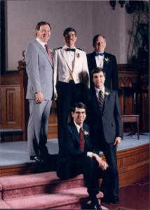 Rick's Wedding in 1986 - Three Navy Guys (Dave, Rick and Don), a minister and an Army Guy (Garry)